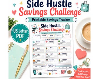 Side Hustle Savings Challenge Printable, Extra Income Tracker, Savings Goal Worksheet, Budget Binder PDF, Money Planner