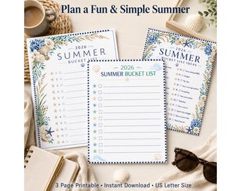 2026 Summer Bucket List Printable, Summer Activities for Kids, Family Summer Planner, Coastal Summer Checklist, Instant Download