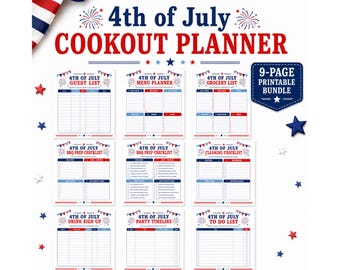 4th of July Cookout Planner Printable, BBQ Party Planner, Patriotic Party Checklist, Guest List, Menu Planner, Grocery List, Digital PDF