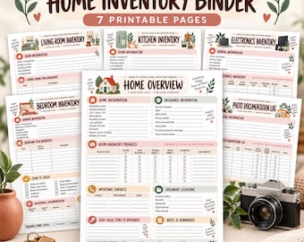 Carpeta imprimible para inventario del hogar / Planificador de inventario y documentación para seguros por habitación / PDF de 7 páginas