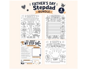 All About My Stepdad Printable Bundle, Father’s Day Stepdad Gift, Kids Activity Pages, Handprint Craft, Bonus Dad Keepsake