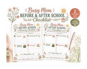 Busy Mom Before and After School Checklist Printable, Kids Morning Routine Chart, After School Planner, Mom Command Center PDF