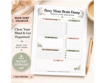 Brain Dump Printable for Busy Moms, Mental Load Organizer, Daily Planner PDF, To Do List, Mom Life Planner, US Letter