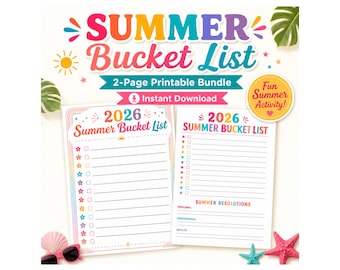 2026 Summer Bucket List Printable, Summer Activity Planner for Kids, Family Summer Goals, Summer Resolutions, Instant Download PDF
