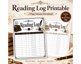 Reading Log Printable, Vintage Book Tracker, Book Journal PDF, Reading Tracker, Book Lover Gift, Book Club, Homeschool Reading Log