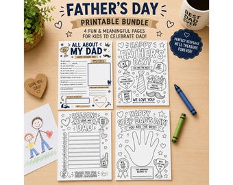 Father’s Day Printable Bundle for Kids | All About My Dad Interview Book | Dad Coloring Pages | Handprint Craft | Instant PDF