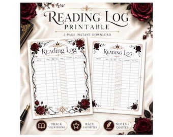Reading Log Printable, Vintage Rose Book Tracker, Book Review Journal, Reading Tracker PDF, Book Lover Gift, Printable Book Log