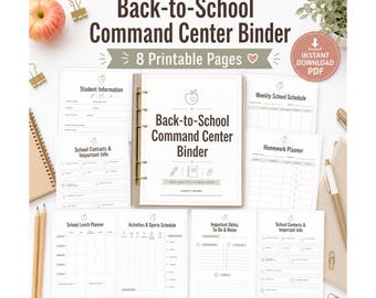 Back to School Command Center Binder Printable, School Planner for Moms, Homework Lunch Schedule PDF