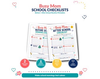 Busy Mom School Checklist Printable, Before and After School Routine Chart, Morning & Afternoon Kids Task Planner PDF
