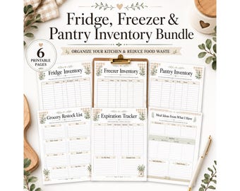 Fridge Freezer Pantry Inventory Printable, Kitchen Binder, Food Expiration Tracker, Grocery Restock List, Meal Planning PDF