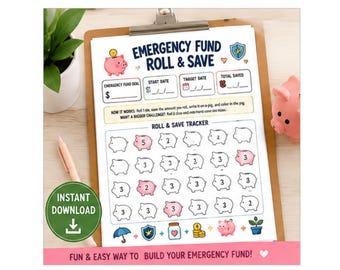 Emergency Fund Roll and Save Printable, Dice Savings Challenge, Savings Tracker, Budget Planner PDF, Instant Download