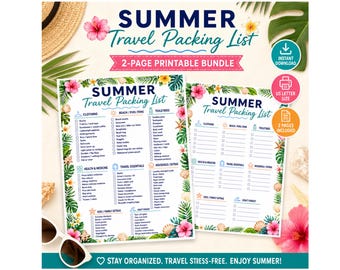 Summer Travel Packing List Printable, Beach Vacation Checklist, Family Trip Planner, Packing Checklist PDF, Travel Essentials