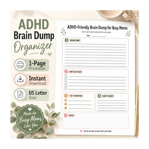 ADHD Brain Dump Printable for Busy Moms, Daily Focus Planner, Mental Clutter Worksheet, Must Do List, Priority Planner PDF