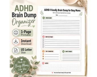 ADHD Brain Dump Printable for Busy Moms, Daily Focus Planner, Mental Clutter Worksheet, Must Do List, Priority Planner PDF