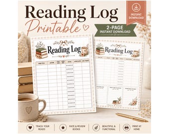 Reading Log Printable, Book Tracker PDF, Book Review Journal, Reading Planner, Book Lover Gift, Cozy Book Log Pages