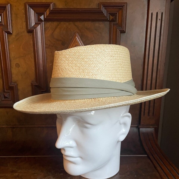 Stunning Men's Bates Hatter Jermyn Street pale natural Rye Straw wider brimmed hat, size **Medium US 7 1/8 UK 7 ** Planter or panama