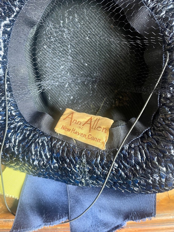 1940s Navy Straw Hat, Blue Yellow Ribbons, Face V… - image 10