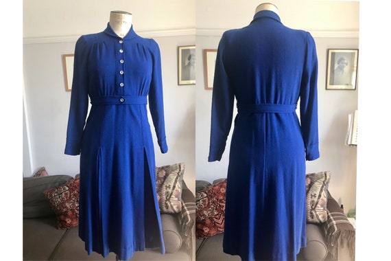 1930s lightweight wool dress in blue UK 8-10