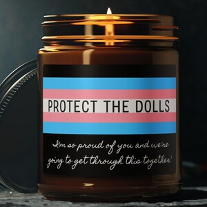 Protect the Dolls Scented Soy Candle, Eco-Friendly Amber Jar, Pride Candle for Celebrations, Home Décor, Self-Care Gift