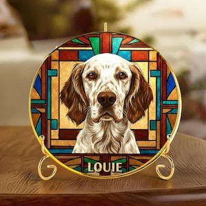 Custom Pet Portrait Suncatcher, Wright-Inspired Dog Stained Glass, Cat Memorial Keepsake