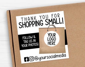 Custom Logo Stickers - Thank You For Shopping Small Follow And Tag Us Business Info Labels - 2" Squares (20 Stickers Per Sheet) Matte Finish