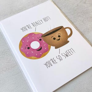 Carte de voeux - Donut et café We Make a Great Combo Jeux de mots amusants pour la Saint-Valentin - Cartes pliées 5 x 7 avec enveloppe A7 et message à l'intérieur