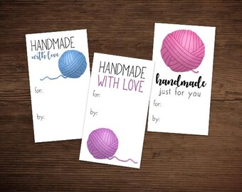 Digital Printable Gift Tags - Yarn Handmade With Love Theme Print At Home Cute Fun Packaging Small Business Tag Package - Instant Download