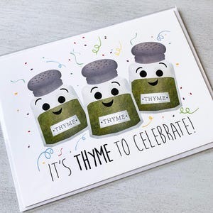 Carte de voeux - C'est le thym pour fêter ses félicitations rigolote mariage anniversaire jeu de mots - 5 x 7 cartes pliées avec enveloppe A7 et message à l'intérieur