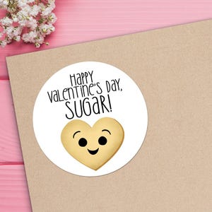 Stickers - Happy Valentine&#39;s Day Sugar Cookie Heart Sweet - 1.625&quot; Circles (24 Stickers Per Sheet) OR 3&quot; Circles (6 Per Sheet), Matte Finish