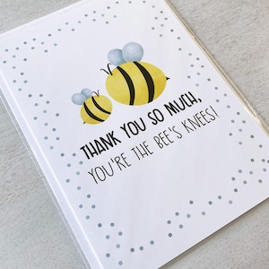 Carte de voeux - Cartes de remerciement Bourdon Bee's Knees Nouveau jeu de mots pour baby shower Merci - Cartes pliées 5 x 7 avec enveloppe A7 et message à l'intérieur
