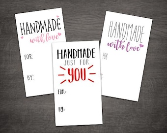 Digital Printable Gift Tags - Handmade With Love Theme Print At Home Cute Fun Gift Packaging Small Business Tag Package - Instant Download