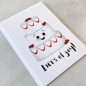 Carte de voeux - gâteau étages de joie félicitations drôle de douche de mariage calembours de fiançailles - 5 x 7 cartes pliées avec enveloppe A7 et message à l'intérieur