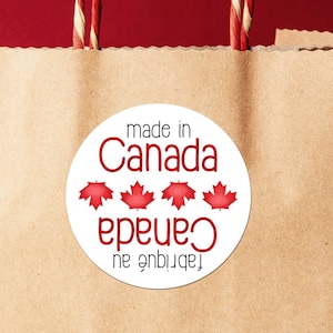 Autocollants - Made In/ fabrique au Canada Bilingue français - Cercles de 1,625 po. (24 autocollants par feuille) OU cercles de 3 po. (6 par feuille) Fini mat
