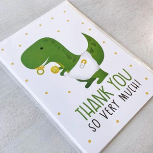 Carte de voeux - cartes de remerciement dinosaure dinosaure jeu de mots pour baby shower remerciements neutres - cartes pliées 5 x 7 avec enveloppe A7 et message à l'intérieur