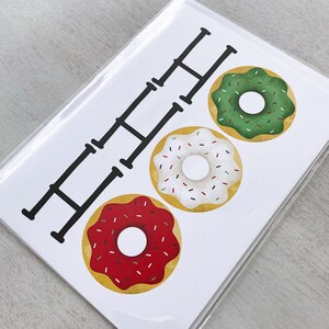 Carte de voeux - Joyeux Noël drôle de jeu de mots pour les fêtes Ho Ho Ho Donuts Santa Xmas Holidays - 5 x 7 cartes pliées avec enveloppe A7 et message à l'intérieur