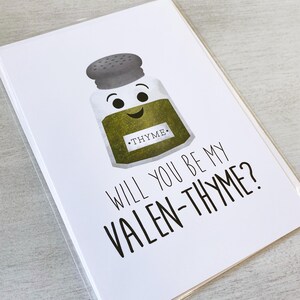 Carte de voeux - Will You Be My Valen-thym You're Dashing Saint-Valentin jeux de mots - 5 x 7 cartes pliées avec enveloppe A7 et message à l'intérieur