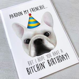 Carte de voeux - Frenchie joyeux anniversaire jeux de mots drôles de chien bouledogue français jeu de mots mignon animal - 5 x 7 cartes pliées avec enveloppe A7 et message à l'intérieur