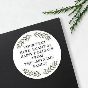 Stickers personnalisés - Étiquettes Joyeux Noël pour les fêtes de fin d'année - cercles de 1,625 po. (24 autocollants par feuille) OU cercles de 3 po. (6 par feuille) finition mate