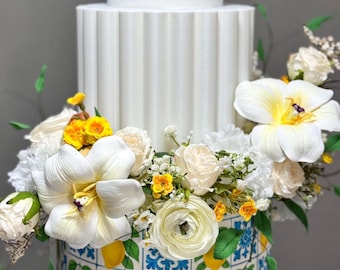 Séparateur à gâteau Florent - Étage sculpté pour gâteau de mariage - Faux espaceur pour gâteau - Socle à gâteau floral