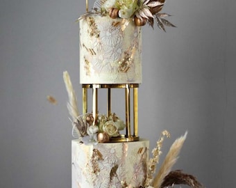 SHIPS FROM EU -  no customs charge. 6" Round Metallic Cake Separator - Metallic Gold- Wedding cake riser - Designer cake spacer