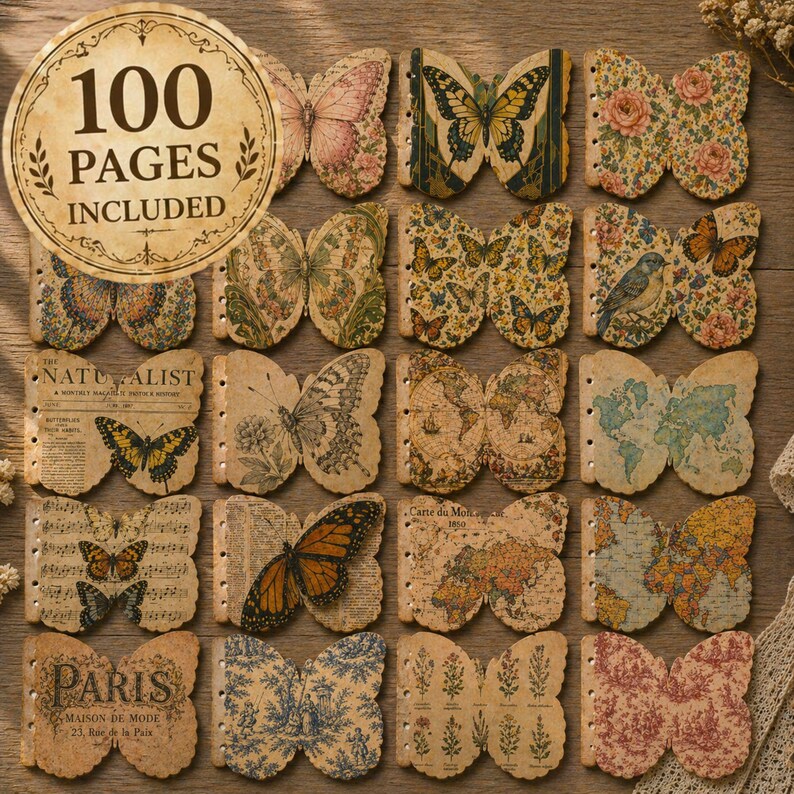 Butterfly Junk Journal Kit Printable, Vintage Ephemera, Scrapbook Paper ...