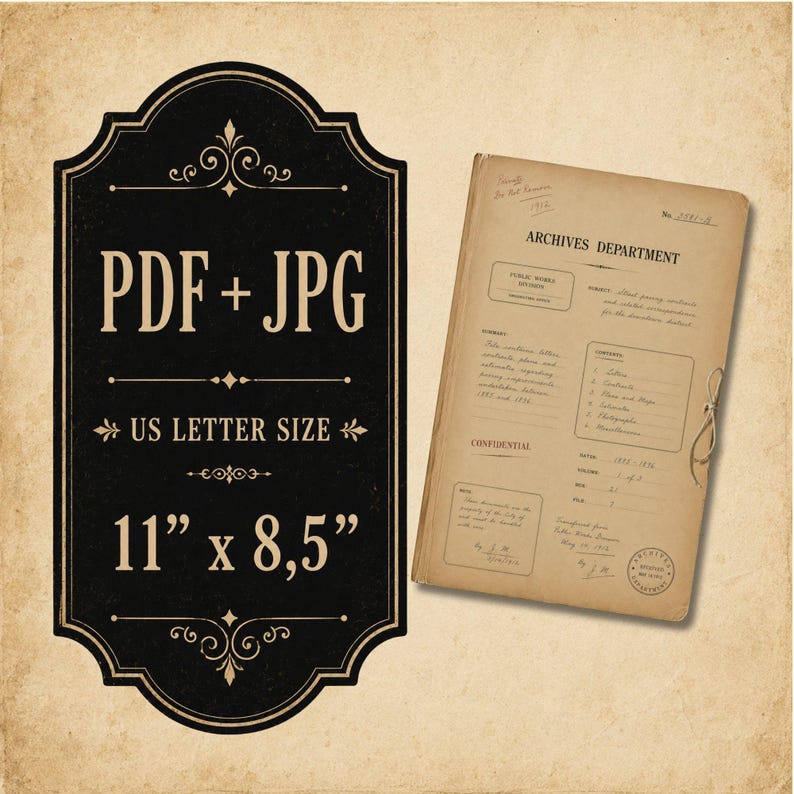 Printbare set voor een archief-junkjournal | Vintage archiefdocumenten en efemera | Dubbele pagina's, binnenpagina's, grootboekpapier, digitale download afbeelding 8