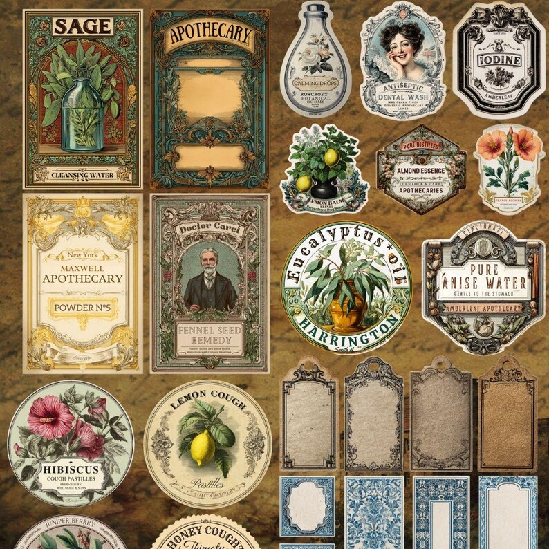 Vintage Apothecary Labels Printable Kit for Junk Journal | Botanical ...