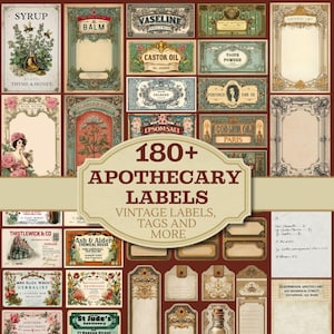 Vintage Apothecary Labels Printable Kit forJunk Journal | Botanical Druggist Tags | Scrapbook Snippets | Antique Pharmacy