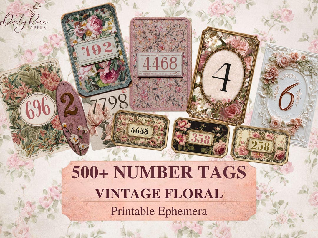 500+ Vintage Number Ephemera, Floral Printable Junk Journal Numbers ...
