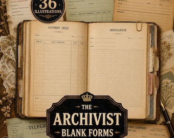 Junk Journal Kit Printbaar Archief | Vintage Archiefpapier | Blanco Registratiebladen, Cataloguskaarten, Ephemera Pagina's | Digitale Download