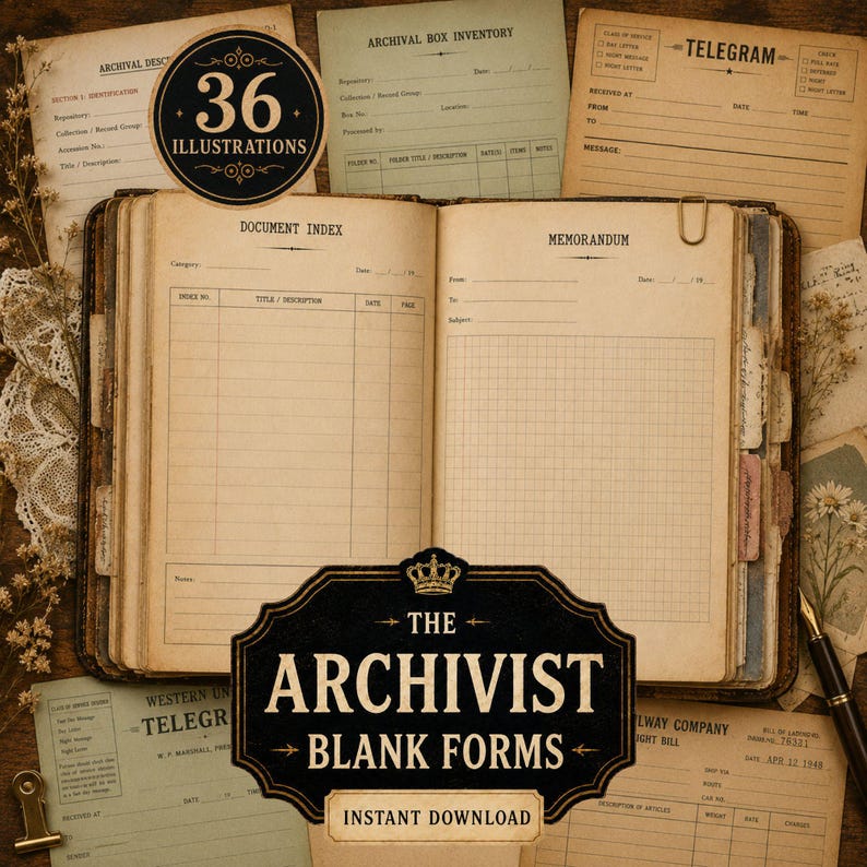 Junk Journal Kit Printable Archive | Vintage Archivist Papers | Blank ...