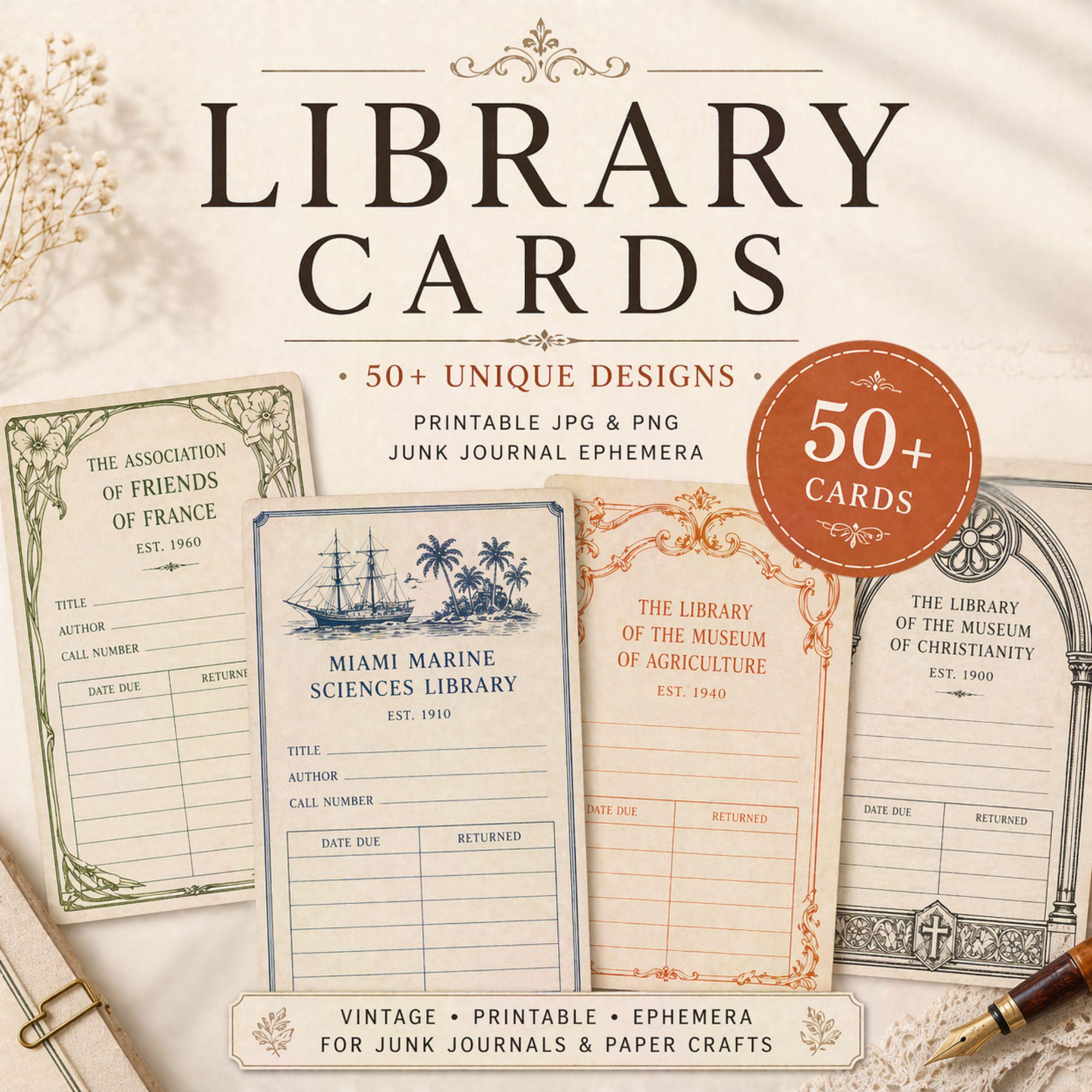 Library Cards Junk Journal Ephemera, Vintage Paper Pack Printable ...