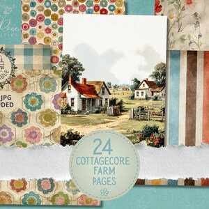 Cottagecore Junk Journal Pages, Vintage Farm Printable Paper Pack, Scrapbook Backgrounds, Floral Digital Papers, PDF JPG Download