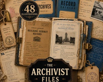 Archivist Junk Journal Kit Printable | Vintage Archive Documents Ephemera | Double Pages, Inner Pages, Ledger Papers, Digital Download